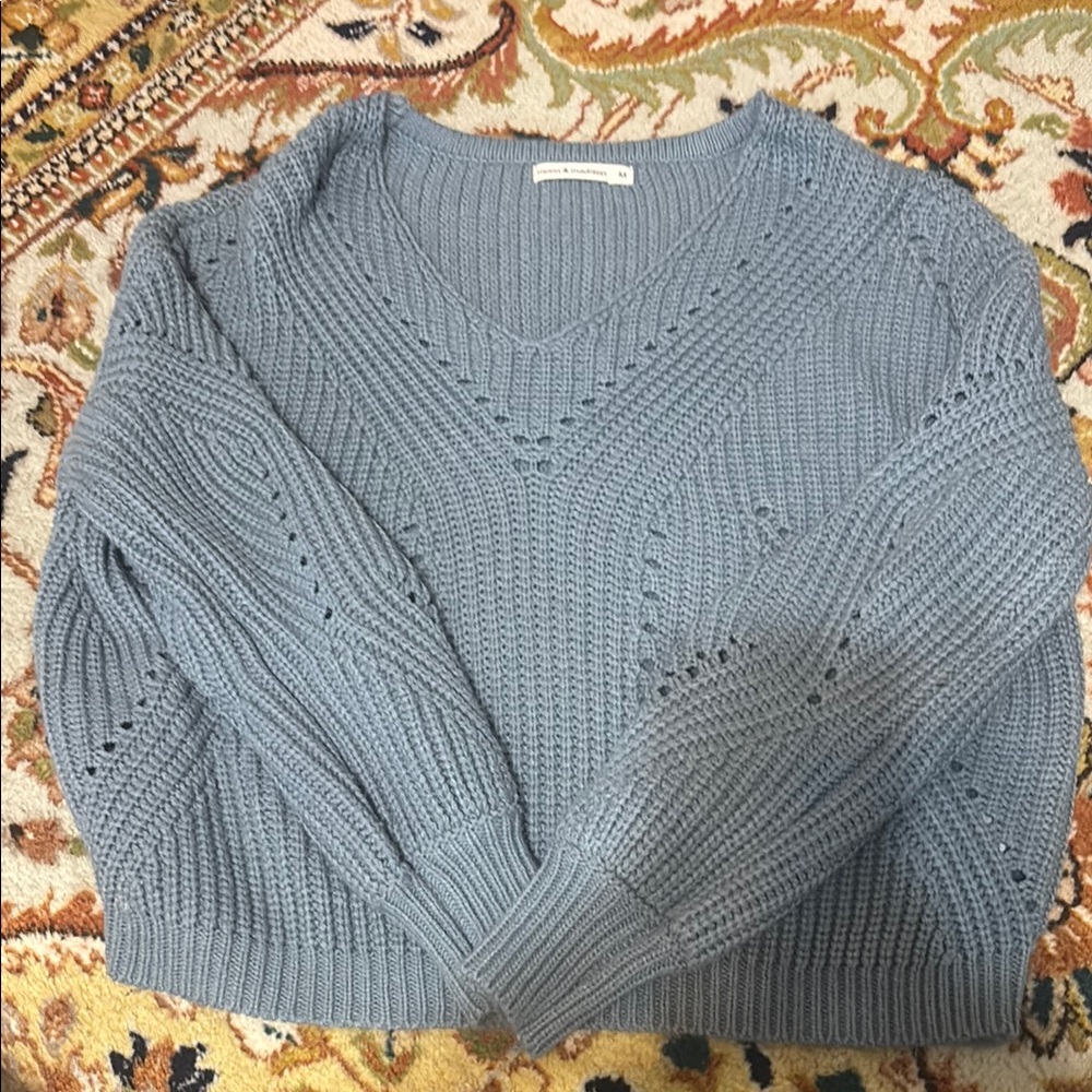Moon & Madison Blue V-Neck Cable Knit Sweater